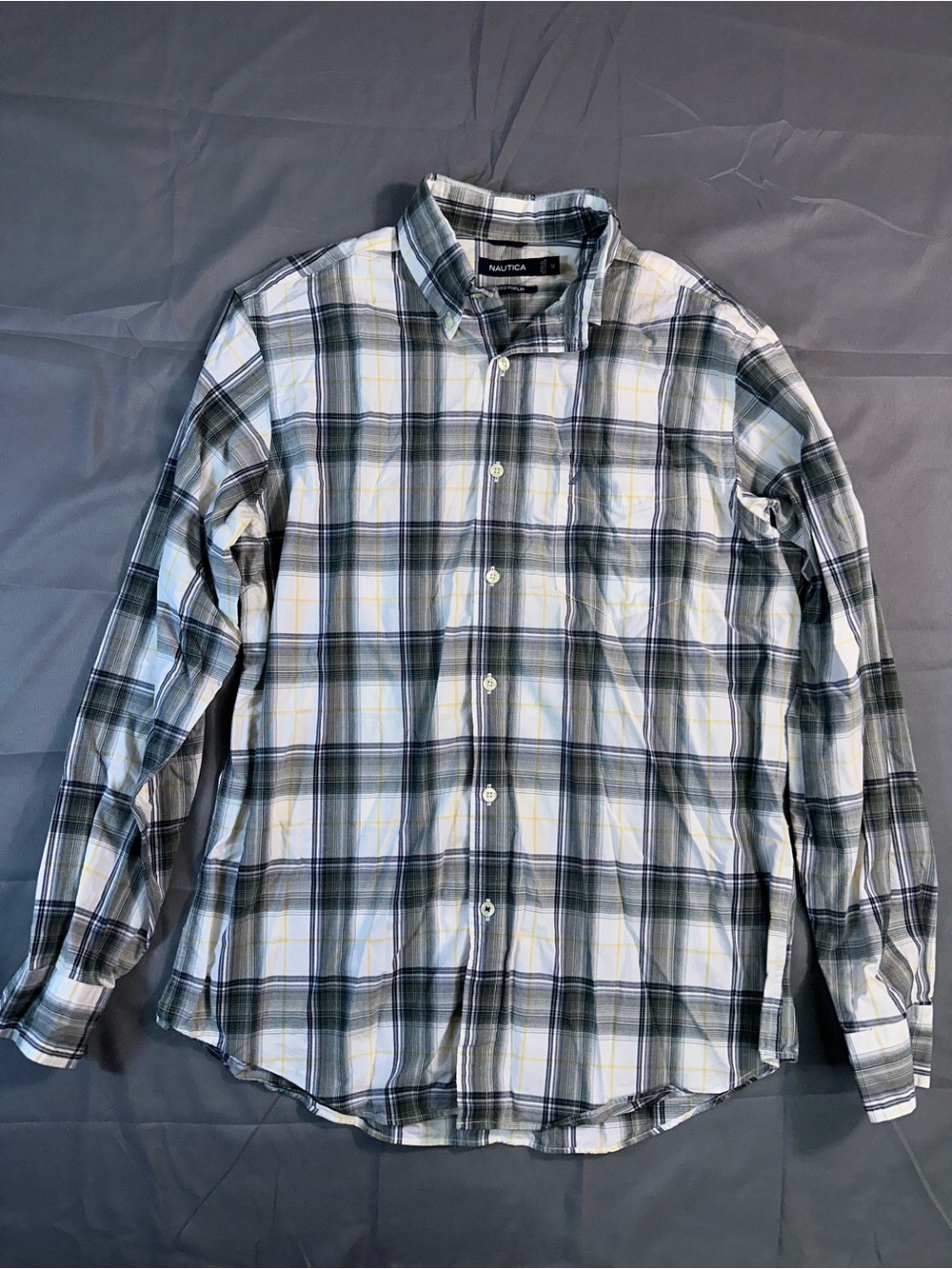 Nautica Plaid Long-Sleeve Button-Down in Green, White & Yellow